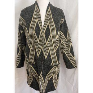 Joan Vass Womens Gray Beige Geometric Open Front Cardigan Sweater Size Medium